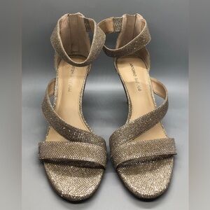 ANTONIO MELANI Gold Fusion Metallic Crisscross Ankle-Strap Heels “JAYDYN”